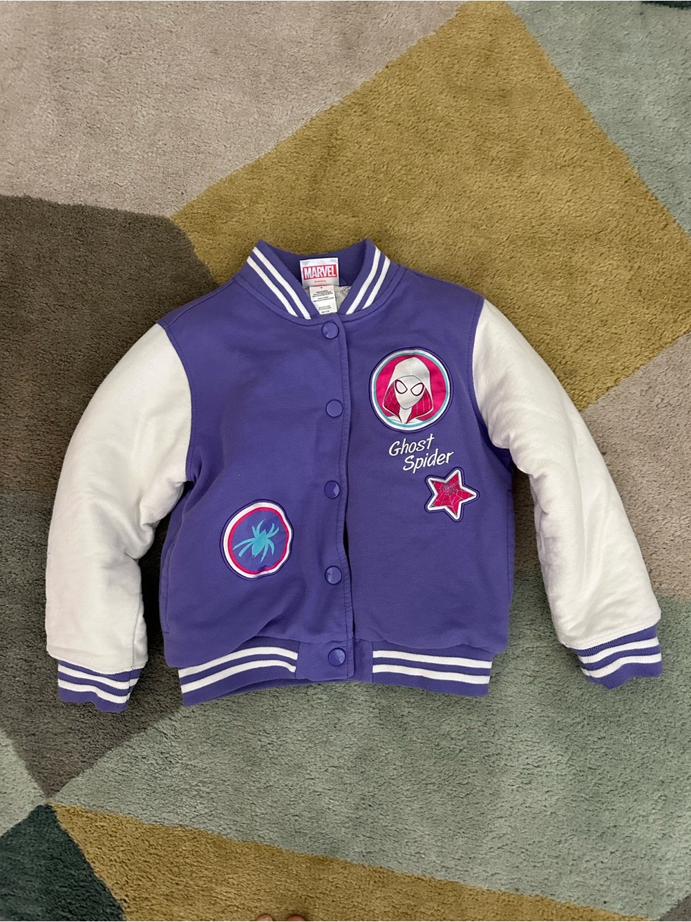 Marvel Purple & White Ghost Spider Varsity Jacket for Kids